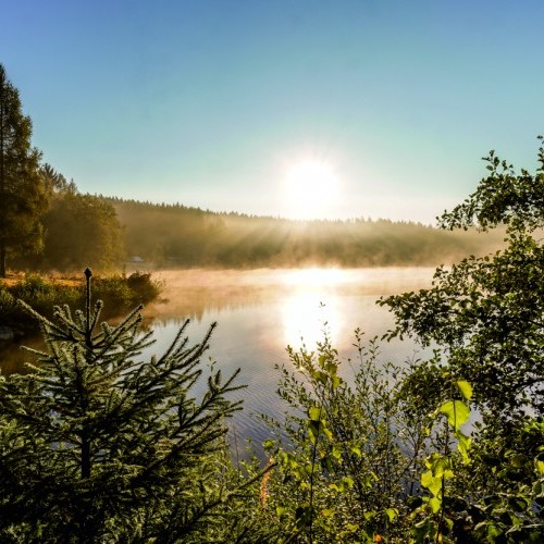 Fichtelsee in the morning fog
