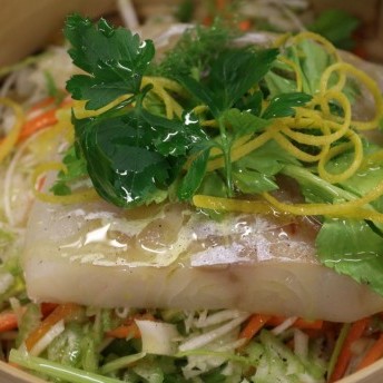 Kabeljau im Bambusdämpfer