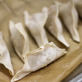 gefüllte Bratwurst-Wan-Tan